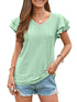 Solid Color Hollowed-Out Lotus Leaf Sleeve Casual T-Shirt