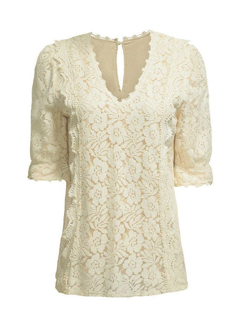 Solid Color Lace Chiffon Women's Loose Fit Pullover Top