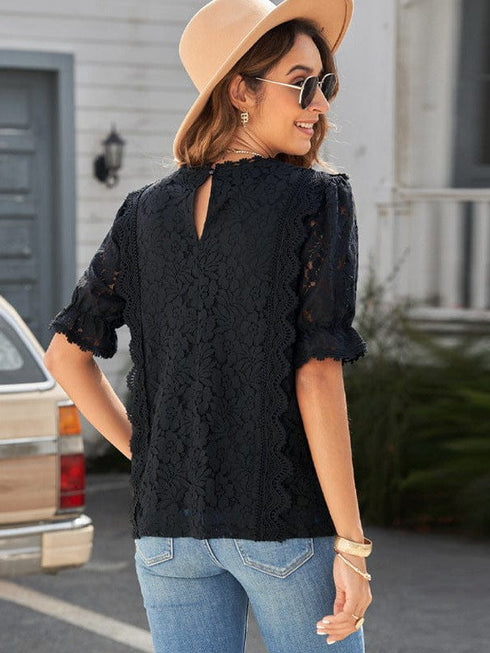 Solid Color Lace Chiffon Women's Loose Fit Pullover Top