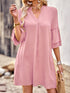 Solid Color Loose Fashion V Neck Mini Dress