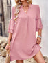 Solid Color Loose Fashion V Neck Mini Dress