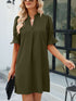 Solid Color Loose V Neck Half Sleeve Mini Dress