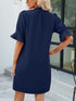 Solid Color Loose V Neck Half Sleeve Mini Dress