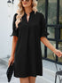 Solid Color Loose V Neck Half Sleeve Mini Dress