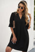 Solid Color Loose V Neck Half Sleeve Mini Dress