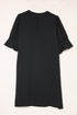 Solid Color Loose V Neck Half Sleeve Mini Dress