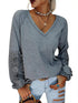 Solid Color Pullover V-Neck Lantern Sleeve T-Shirt