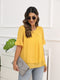 women-s-blouses-solid-color-round-neck-short-sleeve-pleated-chiffon-blouse