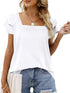 Solid Color Square Neck Double Layer Petal Sleeve T-Shirt
