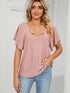 Solid Color V Neck Tie Loose Short Sleeve T-Shirt
