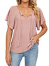 Solid Color V Neck Tie Loose Short Sleeve T-Shirt