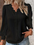 Solid Contrast Lace Striped V-Neck Long Sleeve Blouse