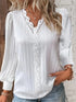 Solid Contrast Lace Striped V-Neck Long Sleeve Blouse