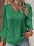 Solid Contrast Lace Striped V-Neck Long Sleeve Blouse