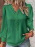 Solid Contrast Lace Striped V-Neck Long Sleeve Blouse