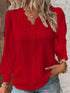 Solid Contrast Lace Striped V-Neck Long Sleeve Blouse