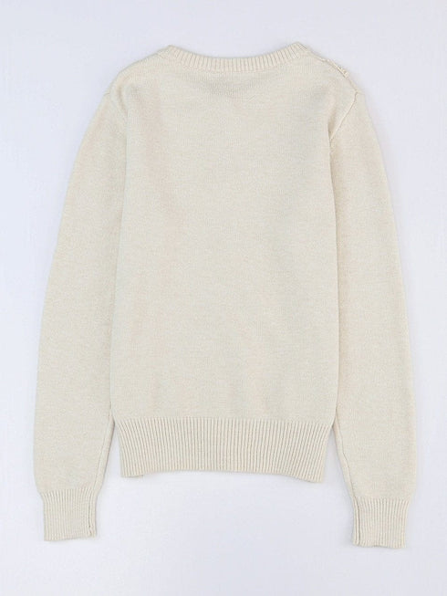 Solid Contrast Lace Striped V-Neck Long Sleeve Blouse