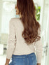 Solid Contrast Lace Striped V-Neck Long Sleeve Blouse