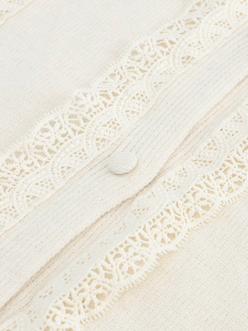 Solid Contrast Lace Striped V-Neck Long Sleeve Blouse