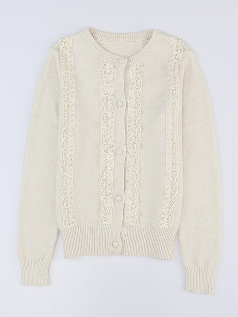 Solid Contrast Lace Striped V-Neck Long Sleeve Blouse