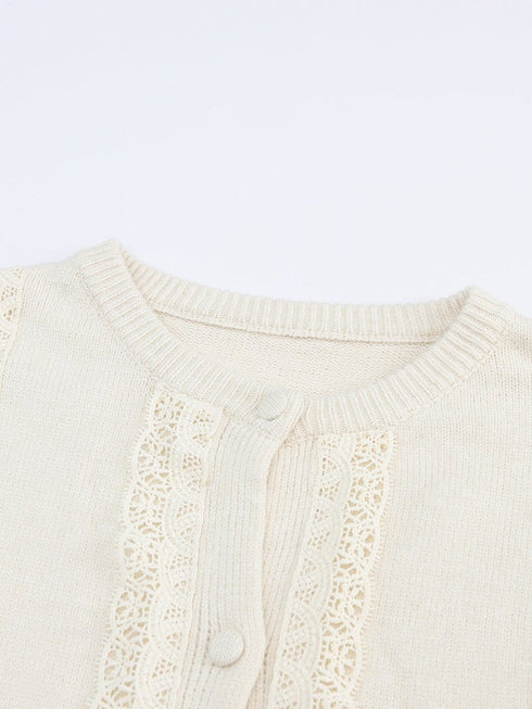 Solid Contrast Lace Striped V-Neck Long Sleeve Blouse