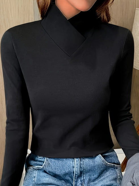Solid Cozy Mock Neck Long Sleeve T-Shirt
