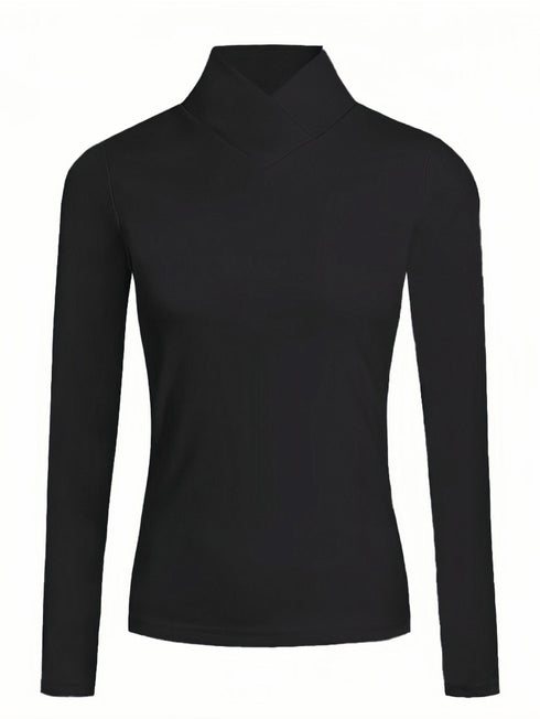 Solid Cozy Mock Neck Long Sleeve T-Shirt