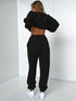 Solid Crew Neck Sweatshirt & Drawstring Jogger Pants Two-Piece Set