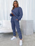 Solid Crew Neck Sweatshirt & Drawstring Jogger Pants Two-Piece Set