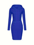 Solid Drawstring Long Sleeve Pocket Hooded Active Sports Mini Dress