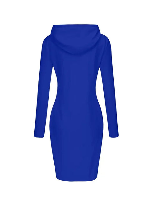 Solid Drawstring Long Sleeve Pocket Hooded Active Sports Mini Dress