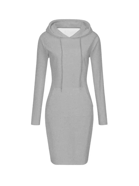 Solid Drawstring Long Sleeve Pocket Hooded Active Sports Mini Dress