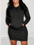 Solid Drawstring Long Sleeve Pocket Hooded Active Sports Mini Dress