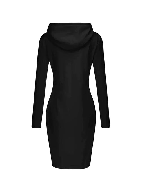 Solid Drawstring Long Sleeve Pocket Hooded Active Sports Mini Dress