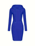 Solid Drawstring Long Sleeve Pocket Hooded Active Sports Mini Dress