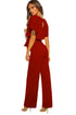 Solid Five-Point Sleeve Belted Wide-Leg Jumpsuit