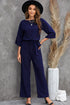 Solid Five-Point Sleeve Belted Wide-Leg Jumpsuit