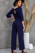Solid Five-Point Sleeve Belted Wide-Leg Jumpsuit