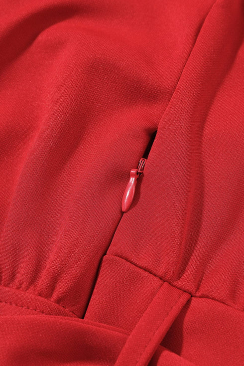 Solid Five-Point Sleeve Belted Wide-Leg Jumpsuit