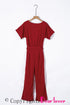 Solid Five-Point Sleeve Belted Wide-Leg Jumpsuit