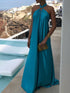 Solid Halter Neck Open Back Sleeveless Dress