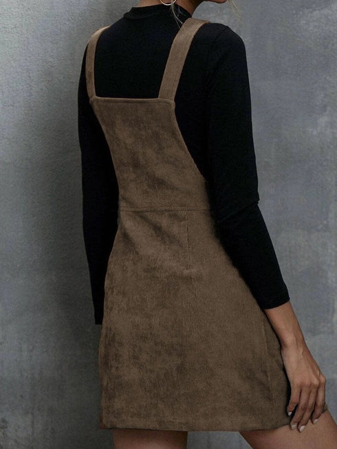 Solid Home Service Loose Short Dress With Pocket - Bare - A-Line - Square - Tube