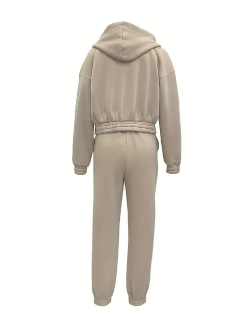 Solid Hooded Jacket & Crew Neck Tank & Elastic Waist Jogger Pants Three-Piece Set