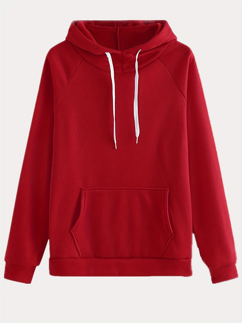 Solid Kangaroo Pocket Hoodie & Drawstring Pants Two-Piece Set