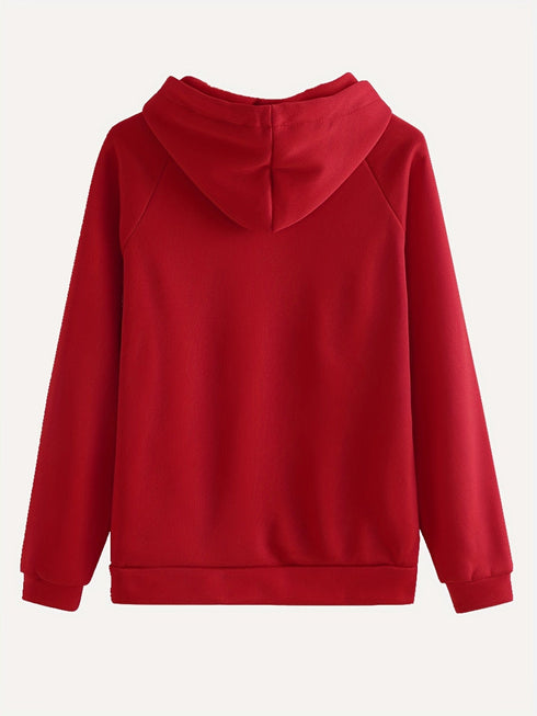 Solid Kangaroo Pocket Hoodie & Drawstring Pants Two-Piece Set