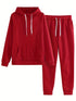 Solid Kangaroo Pocket Hoodie & Drawstring Pants Two-Piece Set