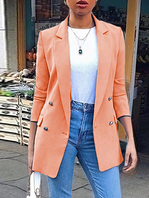 Solid Lapel Button Long Sleeve Blazers