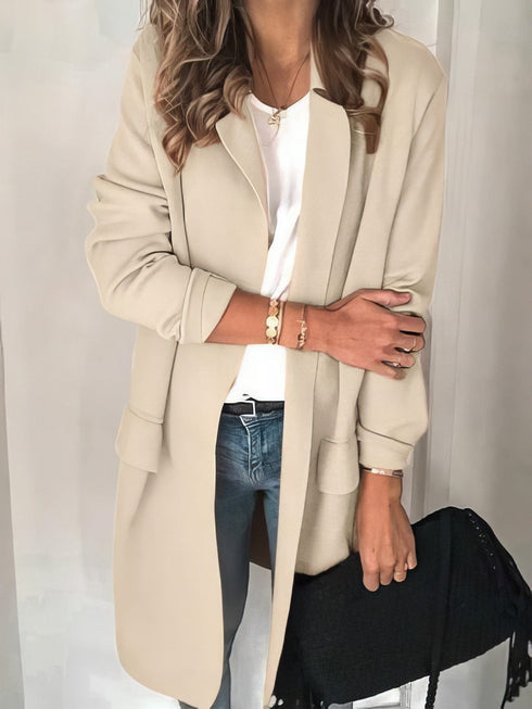 Solid Lapel Long Sleeve Fake Pocket Blazer
