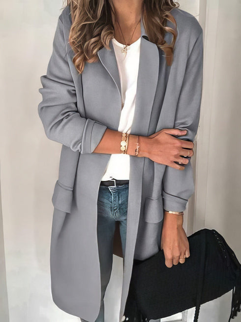 Solid Lapel Long Sleeve Fake Pocket Blazer