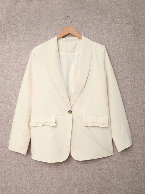 Solid Lapel Long Sleeve Fake Pocket Blazer